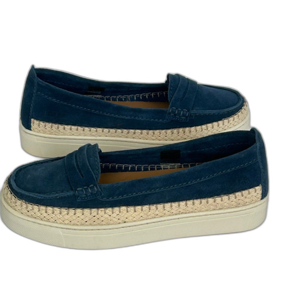 The Flexx Loafer Shoes Women’s Size 7.5 Color Navy Blue Tan Suede Leather - Picture 6 of 11
